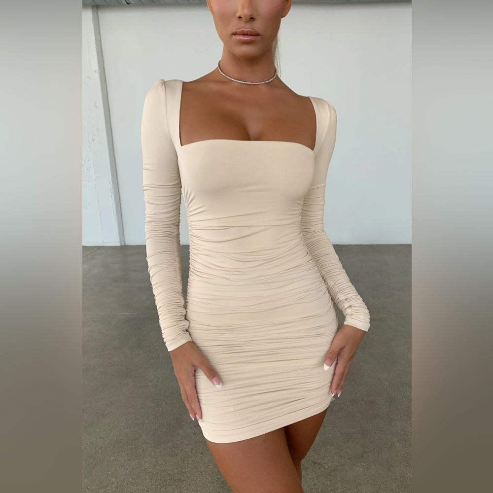 Oh Polly Ruched Long Sleeve Mini Dress